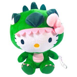 Hello Kitty Plush In Green Dinosaur Costume With Pink Bow & Tags